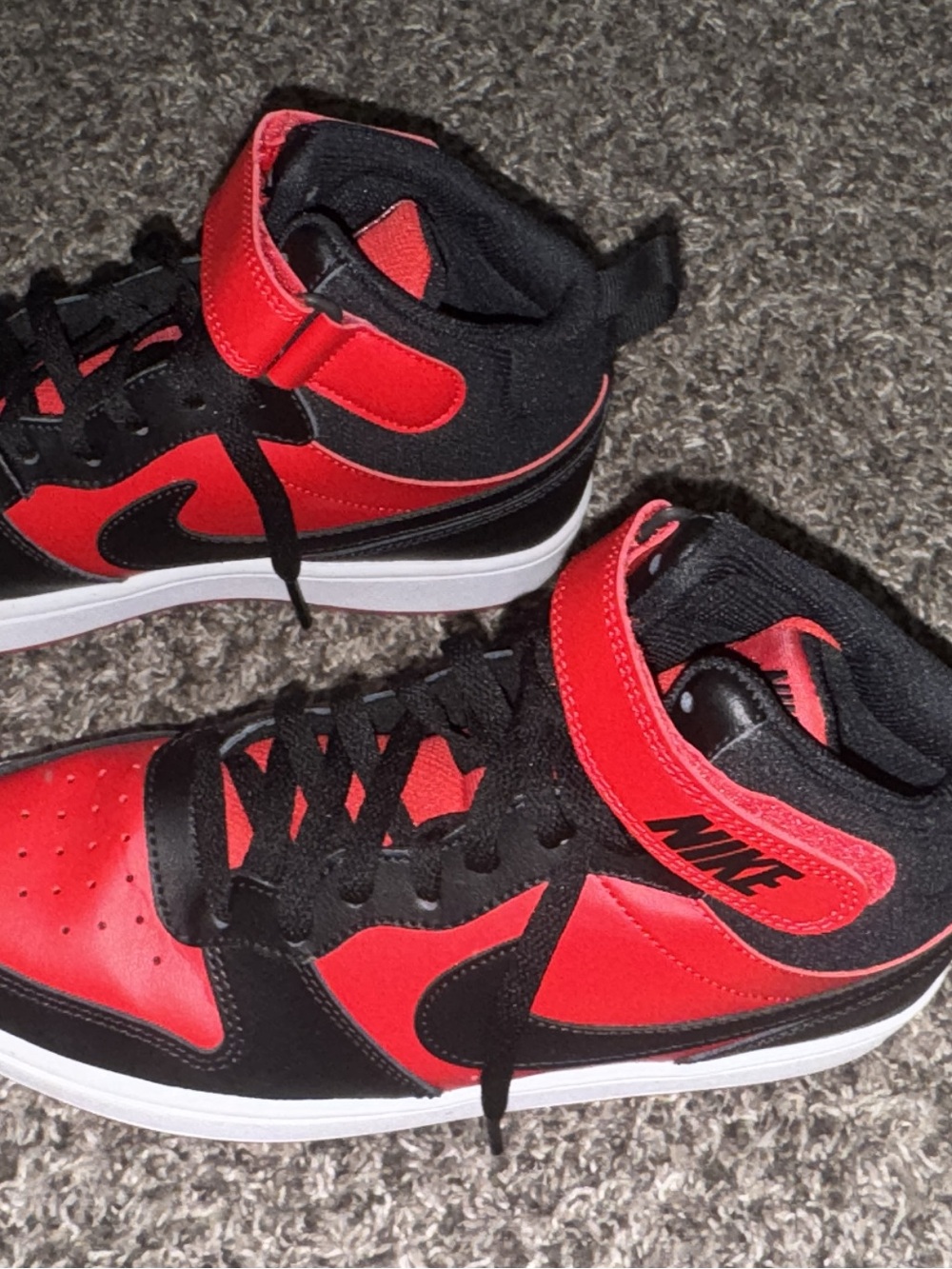 Nike Kids Red and Black High-Top Sneakers with Velcro Strap
